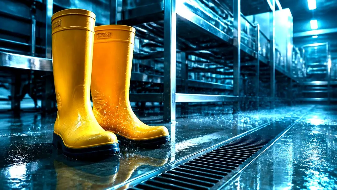 Botas de PVC e impermeables para áreas de lavado y proceso húmedo